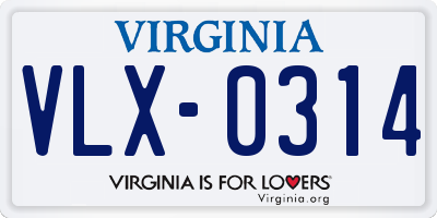 VA license plate VLX0314