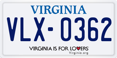 VA license plate VLX0362