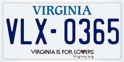 VA license plate VLX0365