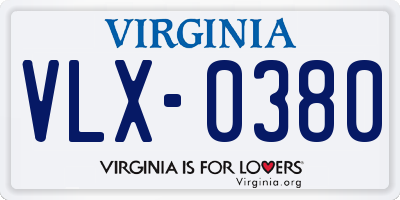 VA license plate VLX0380