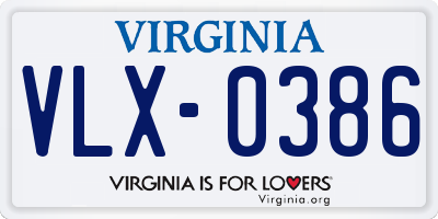 VA license plate VLX0386