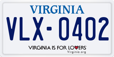 VA license plate VLX0402