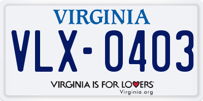 VA license plate VLX0403