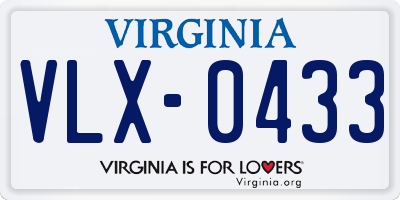 VA license plate VLX0433