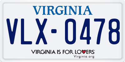 VA license plate VLX0478