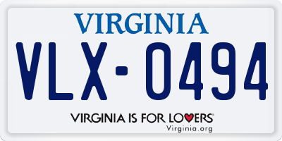 VA license plate VLX0494