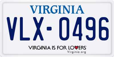 VA license plate VLX0496