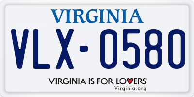 VA license plate VLX0580