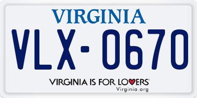 VA license plate VLX0670