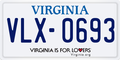 VA license plate VLX0693