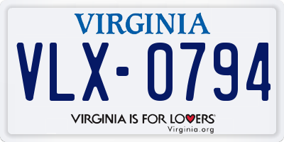 VA license plate VLX0794