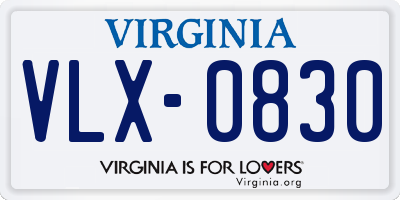 VA license plate VLX0830