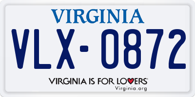 VA license plate VLX0872