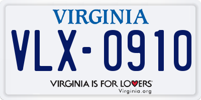 VA license plate VLX0910