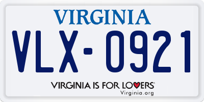 VA license plate VLX0921