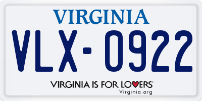 VA license plate VLX0922