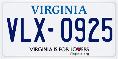 VA license plate VLX0925