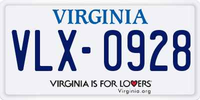 VA license plate VLX0928