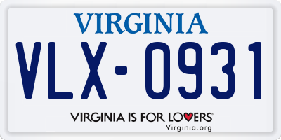 VA license plate VLX0931