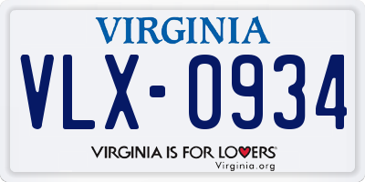 VA license plate VLX0934