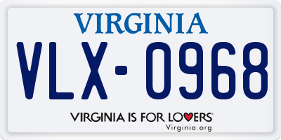 VA license plate VLX0968