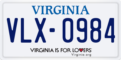 VA license plate VLX0984