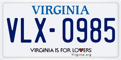 VA license plate VLX0985