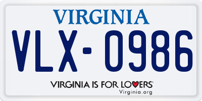 VA license plate VLX0986