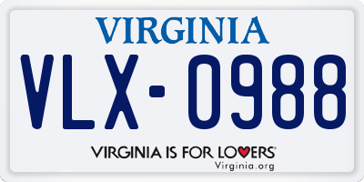 VA license plate VLX0988