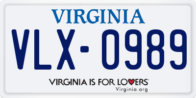 VA license plate VLX0989