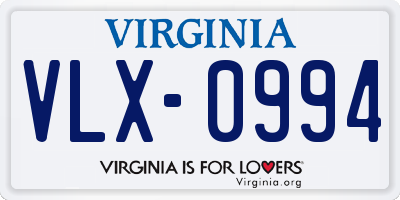 VA license plate VLX0994