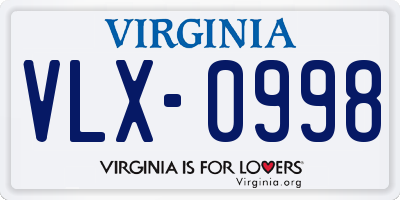 VA license plate VLX0998