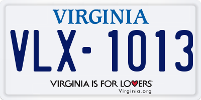 VA license plate VLX1013