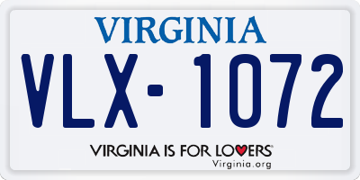 VA license plate VLX1072