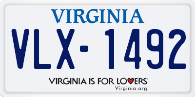 VA license plate VLX1492