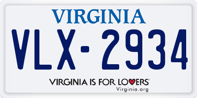 VA license plate VLX2934