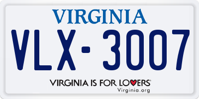 VA license plate VLX3007