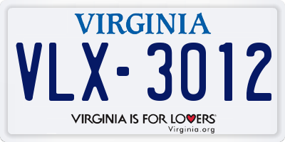 VA license plate VLX3012