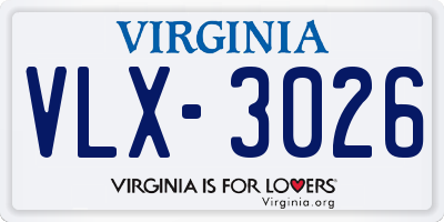 VA license plate VLX3026
