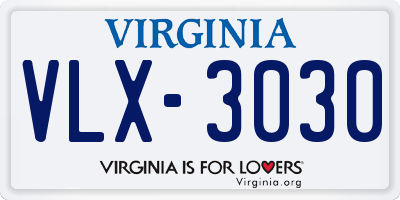 VA license plate VLX3030