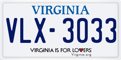 VA license plate VLX3033