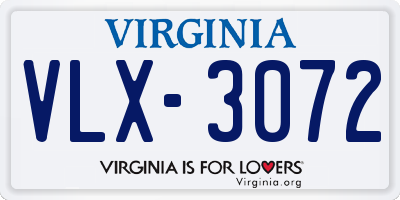 VA license plate VLX3072