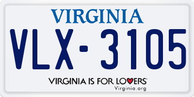 VA license plate VLX3105