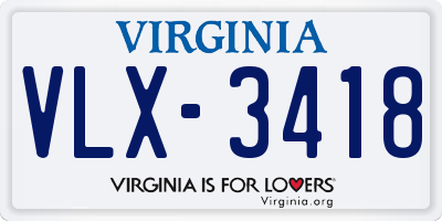 VA license plate VLX3418