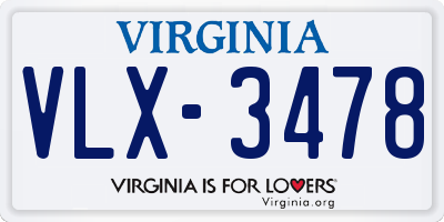 VA license plate VLX3478