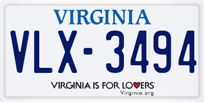 VA license plate VLX3494