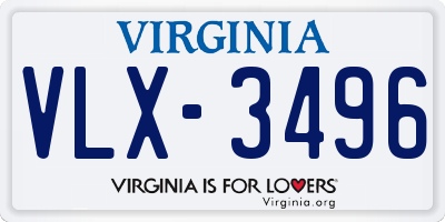 VA license plate VLX3496