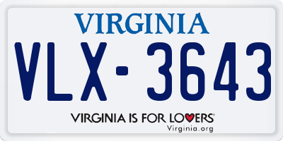 VA license plate VLX3643