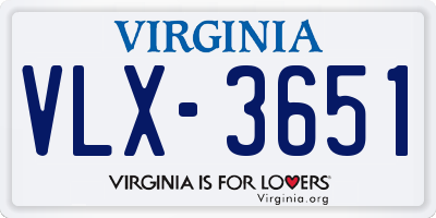 VA license plate VLX3651