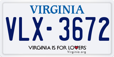 VA license plate VLX3672